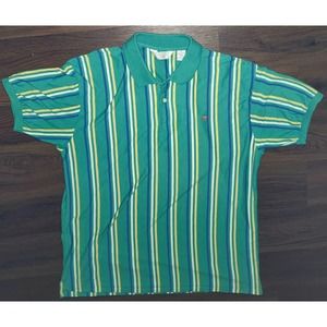 VTG The Mens Store Vertical Green Navy White Striped Polo Shirt sz XL